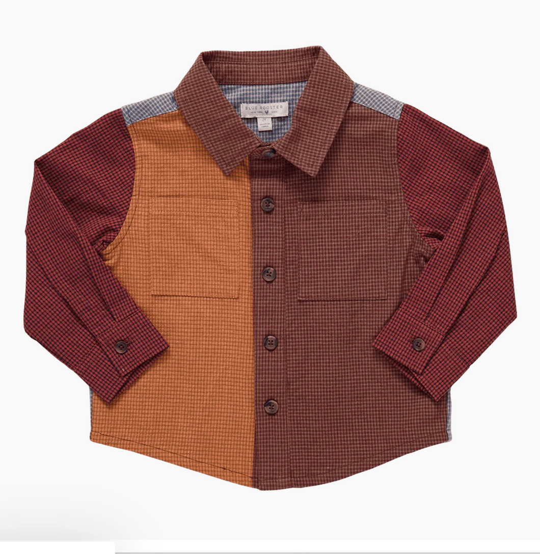 Pink Chicken Mixed Check Button Up