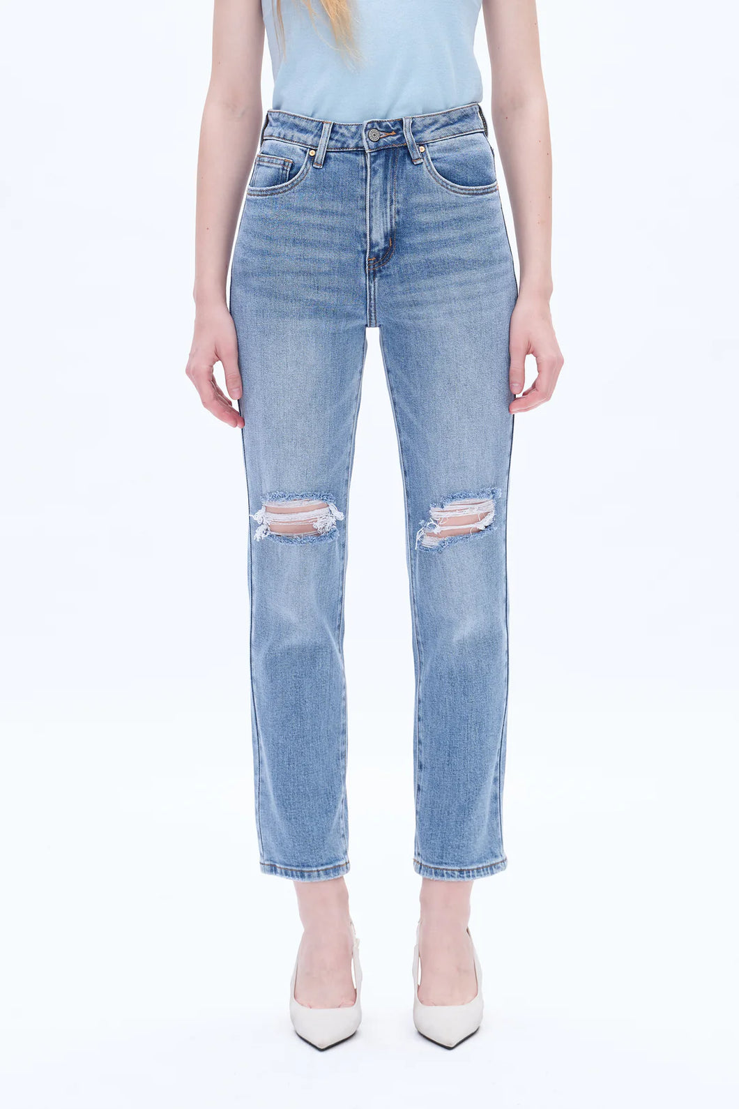 Bayeas High Rise Distressed Mom Denim Jeans